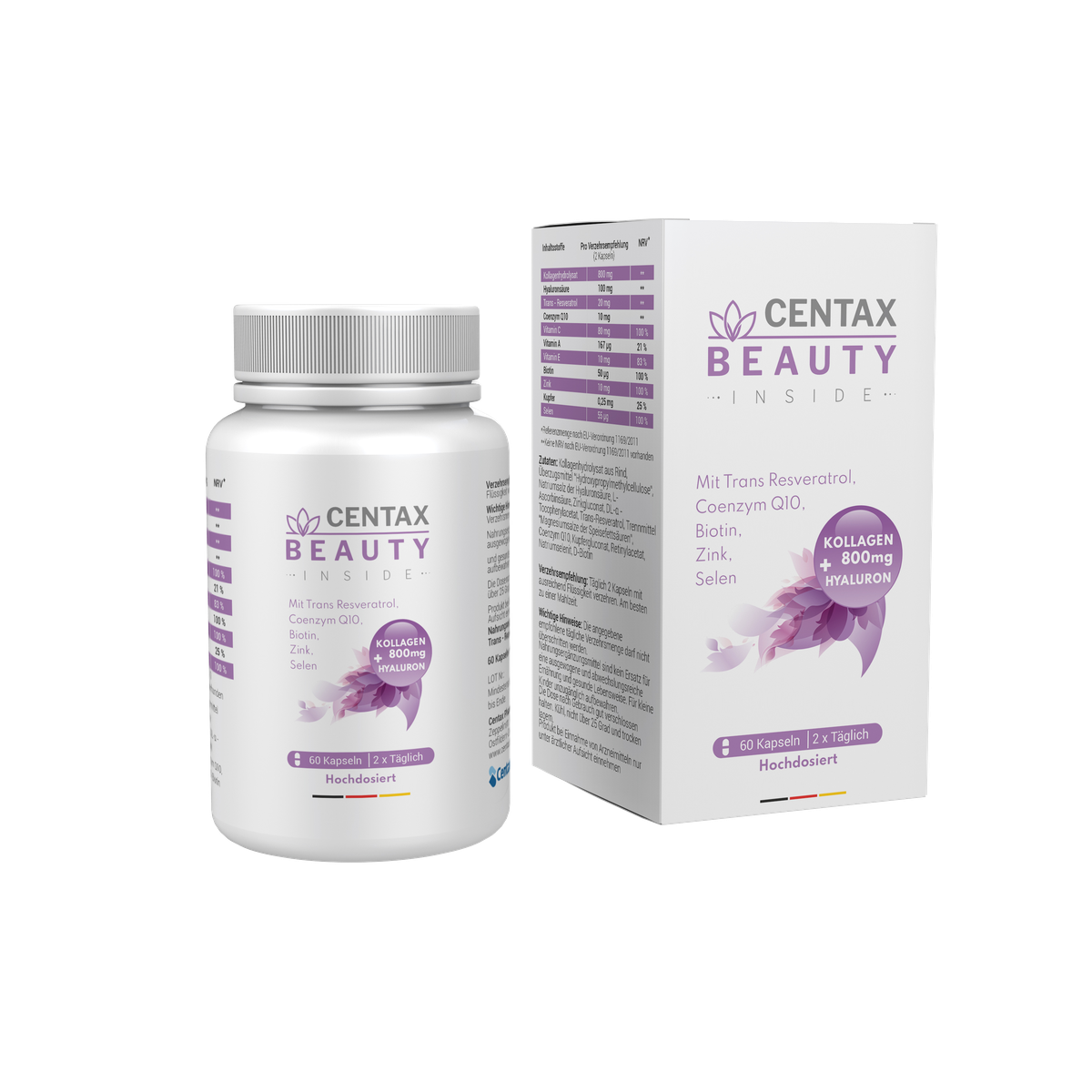 Centax Beauty Inside jar and box, 60 capsules